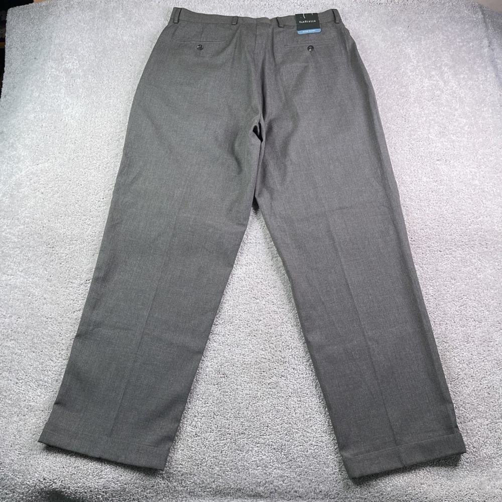 NEW Van Heusen Pants Mens 38x32 Gray Double Pleated Cuffed Business Slacks